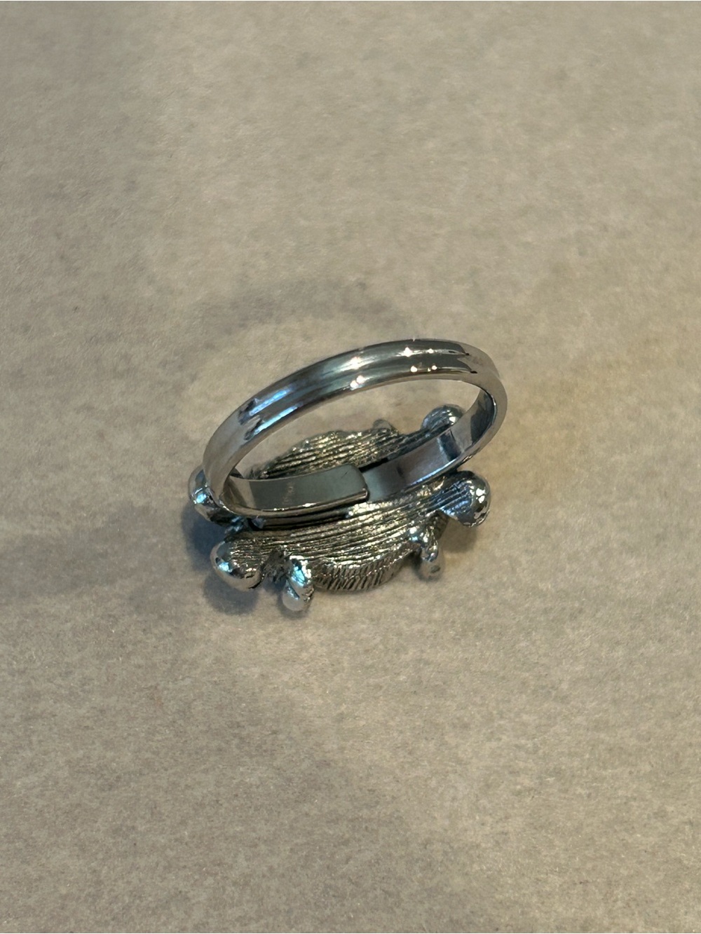 Silver Tone Moonstone Statement Frog Ring in Opalescent Blue - Picture 6 of 7